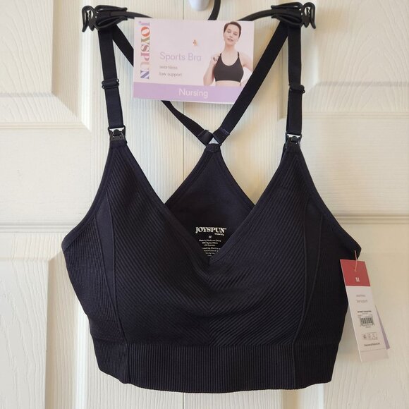 Joyspun Maternity Yoga Back Sports Bra Nursing Low Support Seamless Black Size M - Picture 1 of 8